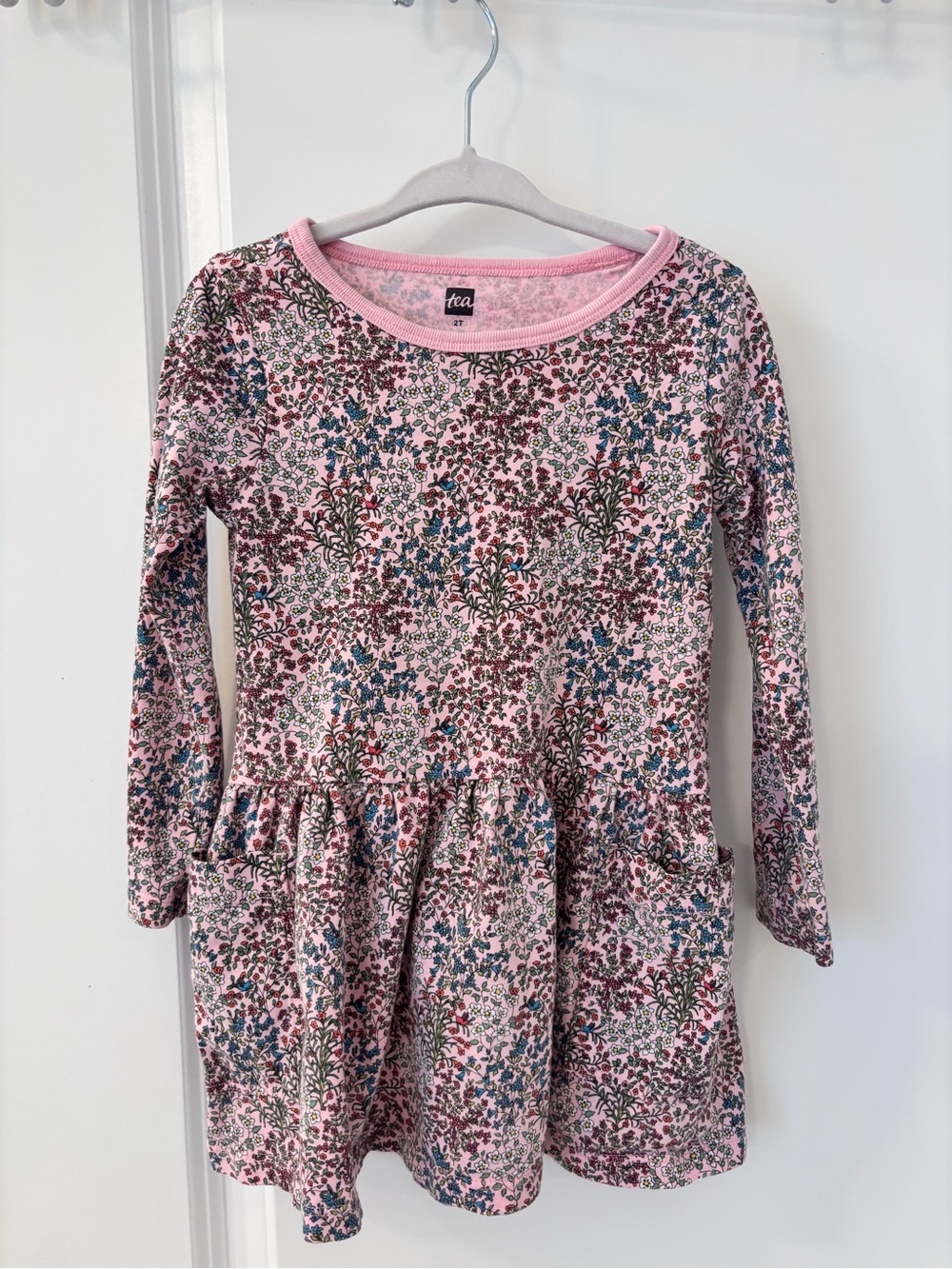 Tea Collection Pink Floral Long-Sleeve Dress with Pockets (2T)